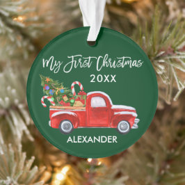 Adorno Baby My First Christmas Red Truck Candy Canes