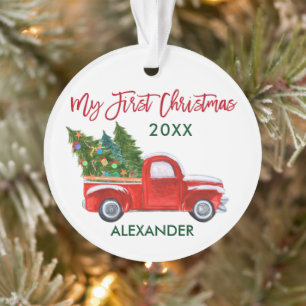 Adorno Baby My First Christmas Vintage Truck Red Green