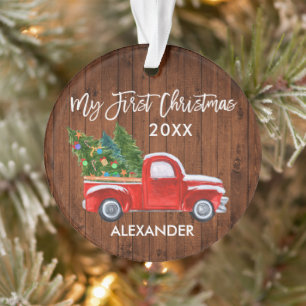 Adorno Baby My First Christmas Wood Vintage Red Truck