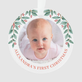 Adorno Babys First Christmas Holly Wreath Watercolor Rosa