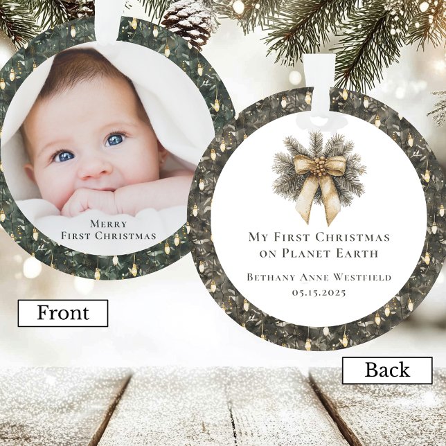 Adorno Baby's First Christmas Photo Keepsake Ornament (Baby's First Christmas Tree Lights Photo Keepsake Acrylic Ornament)