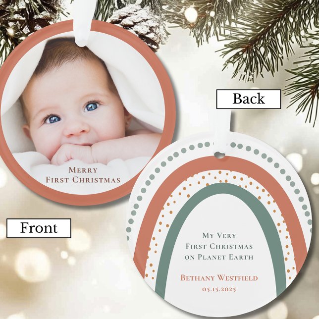 Adorno Baby's First Christmas Photo Keepsake Ornament (Baby's First Christmas Photo Keepsake Round Acrylic Ornament)