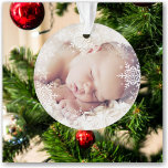 Adorno Baby's First Christmas White Silver Snowflakes<br><div class="desc">This sweet design features gray and silver snowflakes with space for one photo to commemorate Baby's 1st Christmas! The collection of coordinating products is available in our shop, zazzle.com/doodlelulu*. Contact us if you need this design applied to a specific product to create your own unique matching item! Thank you so...</div>