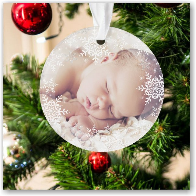 Adorno Baby's First Christmas White Silver Snowflakes (Subido por el creador)