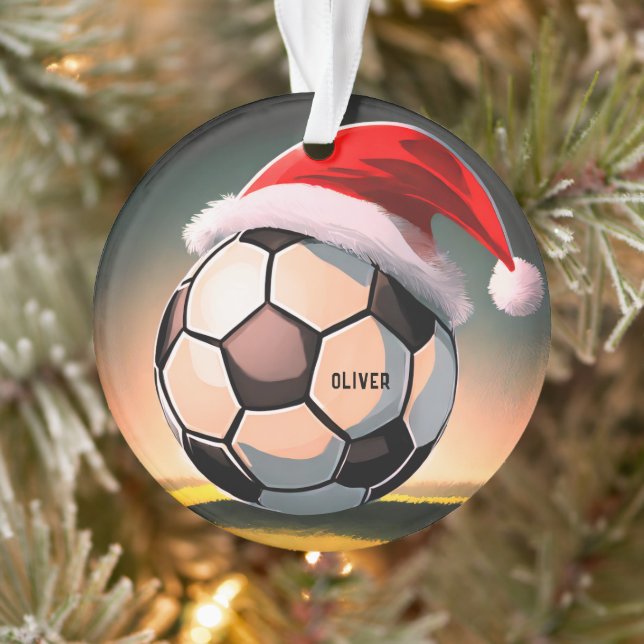 Adorno Balón de fútbol con Navidades Red Santa Hat Name (Árbol)
