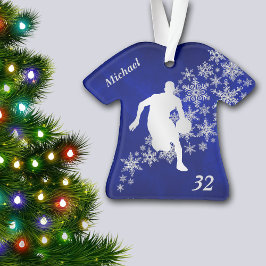 Adorno Baloncestista Blue Silver Snowflake Basketball