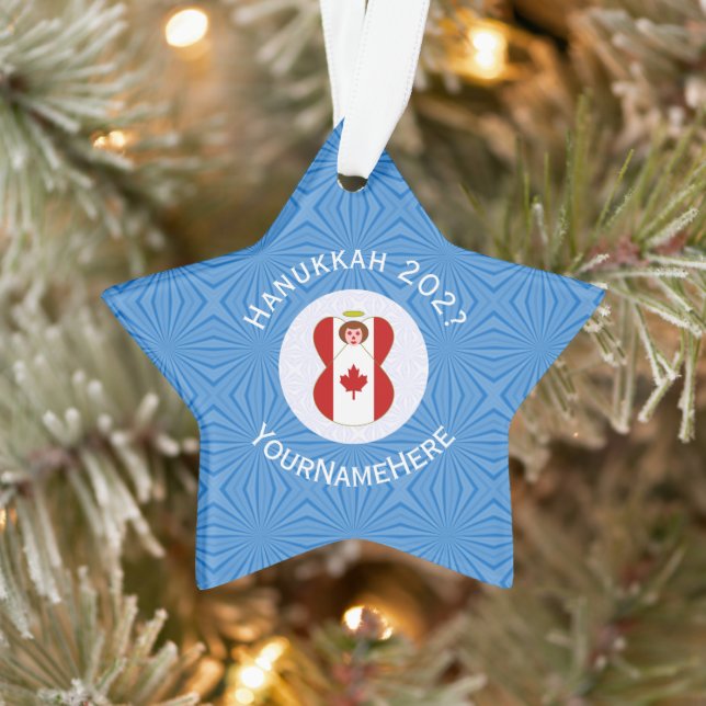 Adorno Bandera canadiense Angel Hanukkah personalizada (Árbol)