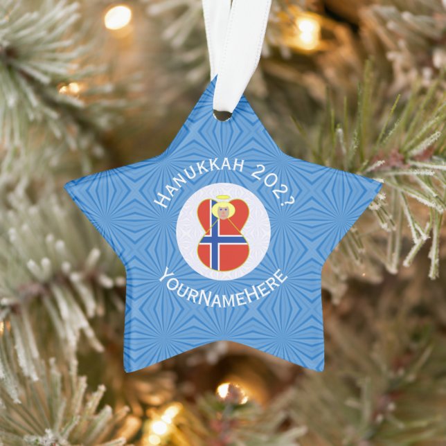 Adorno Bandera de Angel Hanukkah noruega personalizada (Árbol)