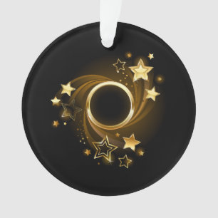 Adorno Banner redondo con estrellas de oro en negro