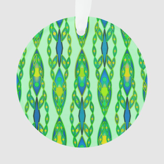 Adorno Batik tribal - Moneda, verde esmeralda y azul (Anverso)