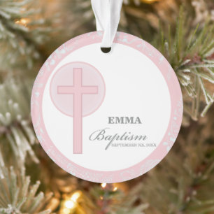 Adorno Bautismo Chica de encaje rosa personalizado
