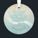 Adorno Beach House Nautical Boat Helm Aqua Blue ID623<br><div class="desc">Este diseño de adorno acrílico en los suaves colores del mar y la arena le permite añadir fácilmente su propio nombre y texto usando la plantilla proporcionada. La simple imagen de casco de barco sobre un fondo acuático angustiado se ve resaltada por un acento ondulado en agua y blanco. Si...</div>