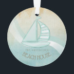 Adorno Beach House Nautical Sailboat Aqua Blue ID623<br><div class="desc">Este diseño de adorno acrílico en los suaves colores del mar y la arena le permite añadir fácilmente su propio nombre y texto usando la plantilla proporcionada. La simple imagen de un velero sobre un fondo acuático angustiado se ve resaltada por el acento ondulado del agua y del blanco. Si...</div>