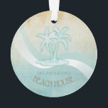 Adorno Beach House Palm Trees Aqua ID623<br><div class="desc">Este diseño de adorno acrílico en los suaves colores del mar y la arena le permite añadir fácilmente su propio nombre y texto usando la plantilla proporcionada. La simple imagen de las palmeras sobre un fondo acuático angustiado se ve resaltada por el acento ondulado del agua y del blanco. Si...</div>