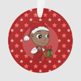 Adorno Bebé afroamericano con sombrero de Papá Noel