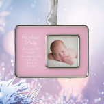 Adorno Bebé Chica Recién Nacida Foto Rosa Keepsake Gift<br><div class="desc">Añade tu hermosa fotografía de bebé en este lindo anuncio de nacimiento de foto de bebé regalo de adorno navideño con tipografía blanca. Personalizar con detalles de nacimiento de su recién nacido debajo de la foto. Bonito rosado.</div>