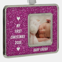 Adorno Bebé Personalizado de Navidad Primer Purpurina de