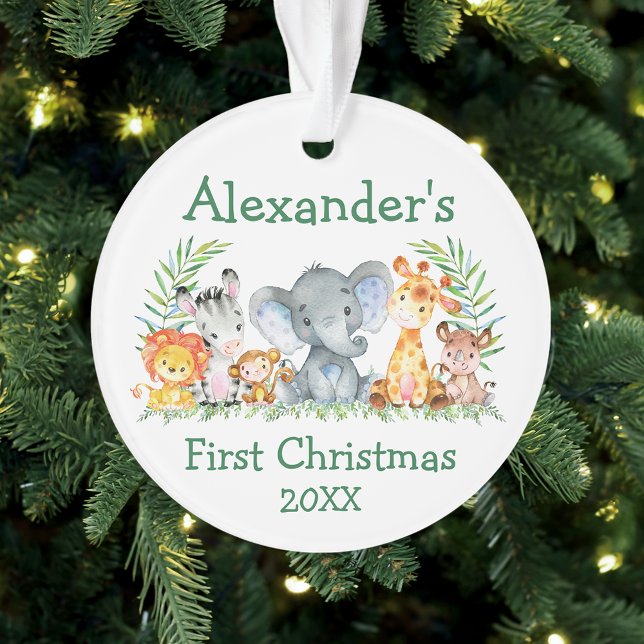 Adorno Bebé primer Safari navideño Ronda Verde (Customize with name and year.)