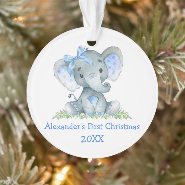 Adorno Bebé primera acuarela de Navidad azul elefante (Árbol)