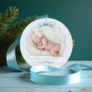 Adorno Bebé primera acuarela de Navidad Cinta azul y cebo