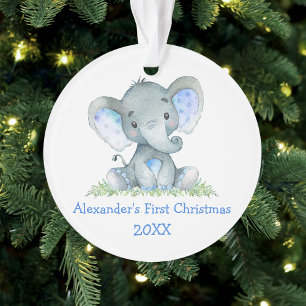 Adorno Bebé primera acuarela de Navidad Elefante Azul