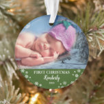 Adorno Bebé primera foto de Navidad copos de nieve<br><div class="desc">Ornamento de la primera foto de Navidad para bebés. Puede agregar sus propias fotos y nombres para personalizar.</div>
