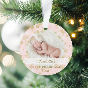 Adorno Bebé primera Navidad Magnífica foto de copos de ni