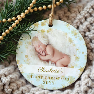 Adorno Bebé primera Navidad Magnífica foto de copos de ni