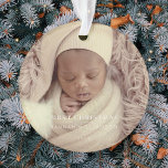 Adorno Bebé Primera Navidad Moderna Foto Detalles del Beb<br><div class="desc">El diseño se compone de tipografía divertida y lúdica con fuentes sans serif y serif. Agregue una foto personalizado de su bebé o cambie el filtro de fotos. ¡Añade datos divertidos sobre tu bebé!</div>