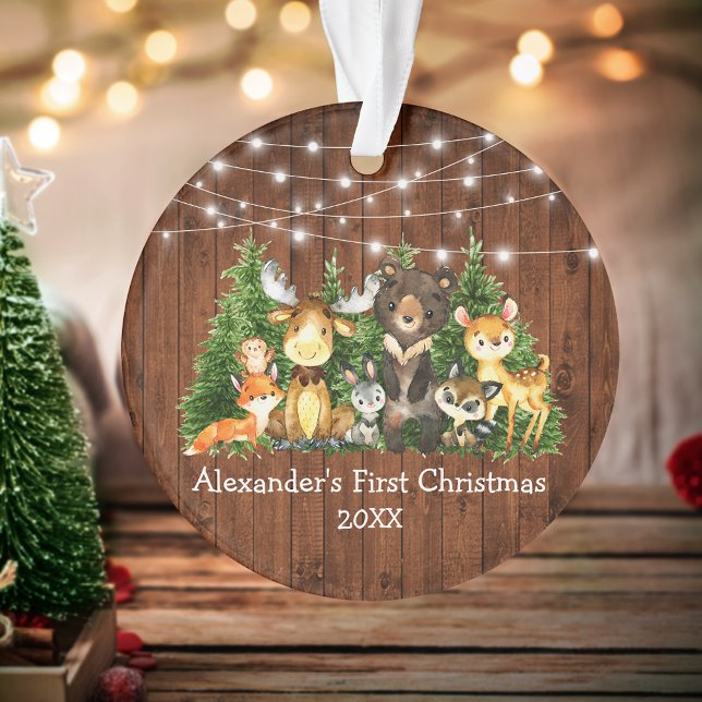 Adorno Bebé Primero Animales del Bosque de Navidad Encend (Customize with name and year.)