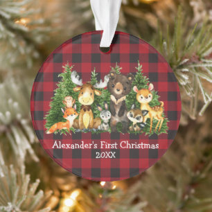 Adorno Bebé Primeros Animales del Bosque de Navidad Rojo
