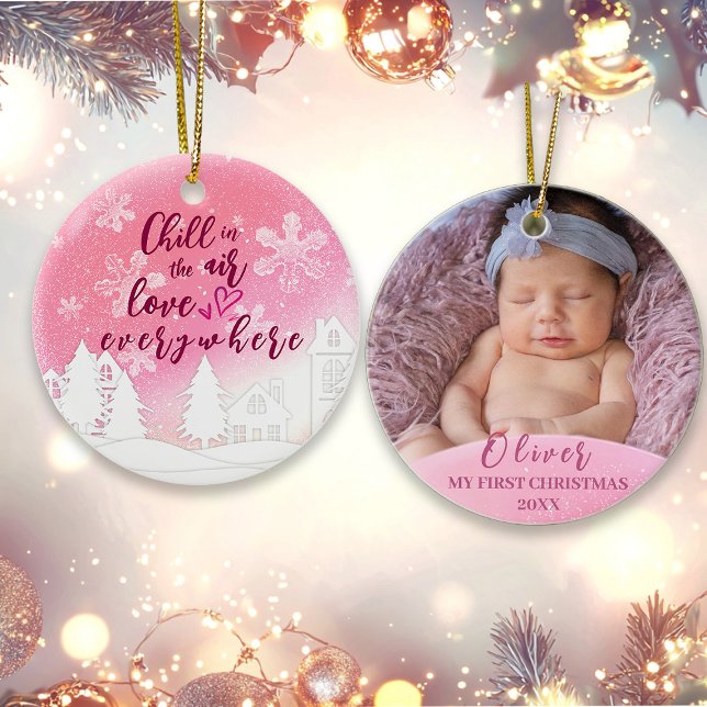 Adorno Bebé rosado Primer Navidades Personalizado Foto (Subido por el creador)