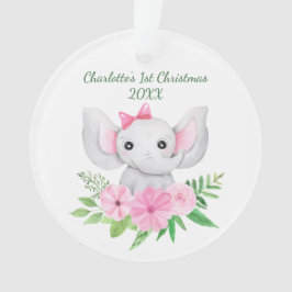 Adorno Bebés 1 Navidades Elefante Rosa Floral Verde