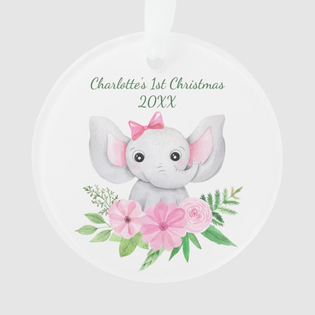 Adorno Bebés 1 Navidades Elefante Rosa Floral Verde (Anverso)