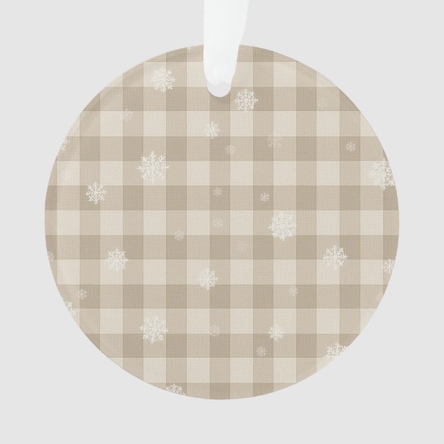 Adorno Beige Gingham Snowflake Ornament – Neutral Farm (Anverso)