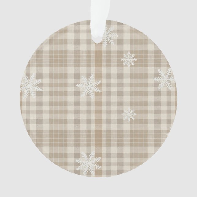 Adorno Beige Gingham Snowflake Ornament – Neutral Rustic (Anverso)