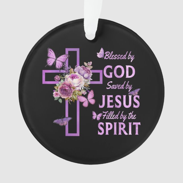 Adorno Bendecido por Dios Salvado por Jesús Cruz Floral P (Anverso)