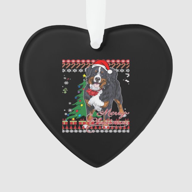 Adorno Bernese Mountain Dog Ugly Christmas Sweater Shirt  (Anverso)