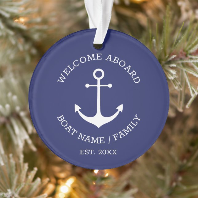 Adorno Bienvenido Aboard personalizado azul marino ancla  (Árbol)