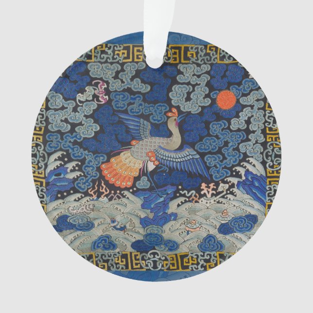 Adorno Bird Blue Chinese Embroidery Vintage (Anverso)