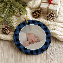 Adorno BLUE BUFFALO PLAID NAME Photo Christmas Keepsake