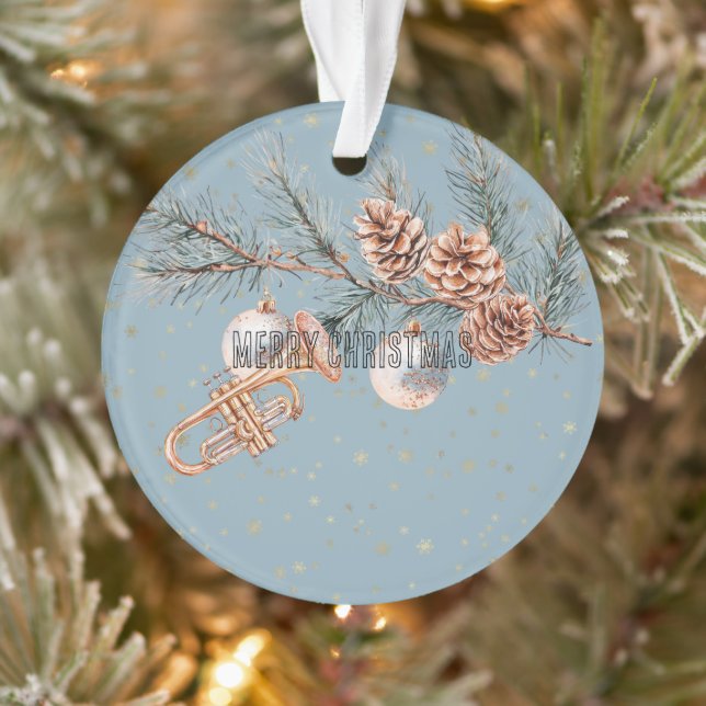 Adorno Blue Christmas Tree Pine Cones Ornaments Trumpet (Árbol)
