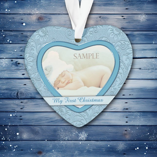 Adorno Blue Heart Swirl Baby First Christmas (Subido por el creador)