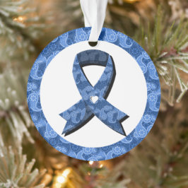 Adorno Blue Paisley Awareness Ribbon Corazón Blanco