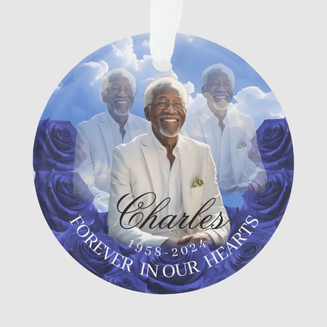 Adorno Blue Roses SKy Christmas Memorial Tree Ornament (Anverso)
