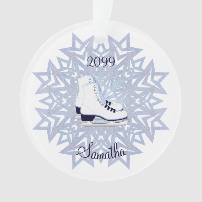 Adorno Blue White Ice Skates sobre Navidades de copos de  (Anverso)