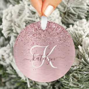 Adorno Blush Pink Brushed Metal Glitter Monogram Name