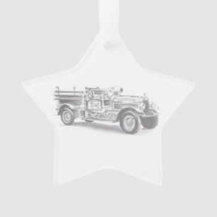Adorno boceto de lápiz de camión de bomberos antiguo dibu