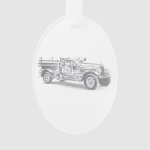Adorno boceto de lápiz de camión de bomberos antiguo dibu