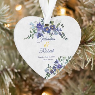 Adorno Boda floral acuarela azul y amarillo
